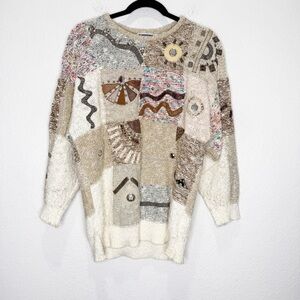 Vintage Marieakim Multimedia Art Knit Sweater Grandma Oversized